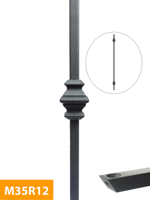 where 12mm Square Double Knuckle Rake Baluster - M35R12