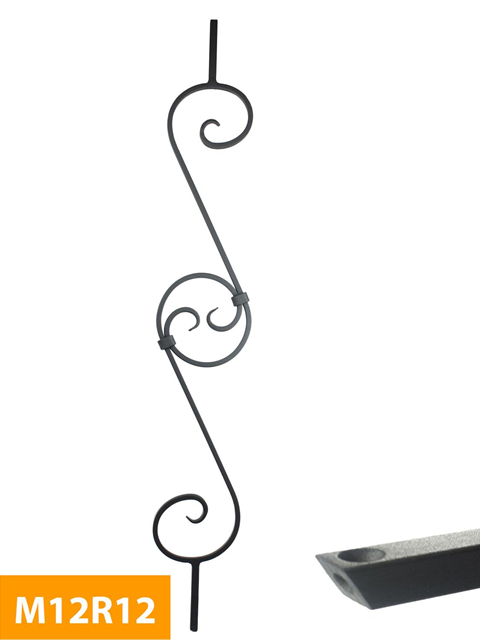 where 12mm Square Double Scroll Panel Rake Baluster - M12R12