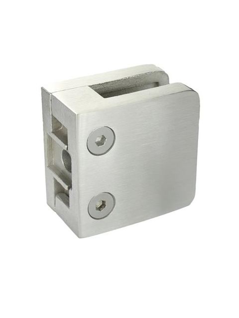 where Glass Clamp, Square Flat Back, SS-316, Satin (with 10 mm Gasket)